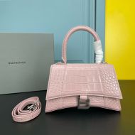 Balenciaga Hourglass Handbag Crocodile Embossed In Cherry/Silver