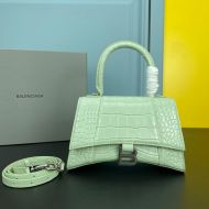 Balenciaga Hourglass Handbag Crocodile Embossed In Green/Silver