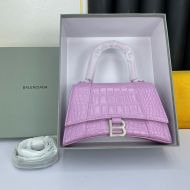 Balenciaga Hourglass Handbag Crocodile Embossed In Pink/Silver