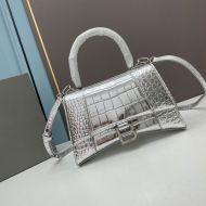 Balenciaga Hourglass Handbag Crocodile Embossed In Silver