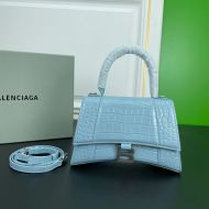 Balenciaga Hourglass Handbag Crocodile Embossed In Sky Blue