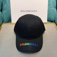 Balenciaga Logo Embroidered Cap Cotton In Black/Rainbow