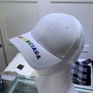 Balenciaga Logo Embroidered Cap Cotton In White/Rainbow