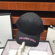 Balenciaga Logo Embroidered Cap Cotton In Black/Rose