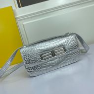 Balenciaga Medium Gossip Bag Crocodile Embossed Leather In Silver