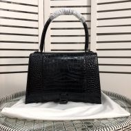 Balenciaga Medium Hourglass Handbag Crocodile Embossed Leather In Black
