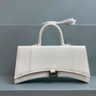 Balenciaga Medium Hourglass Handbag Crocodile Embossed Leather In White