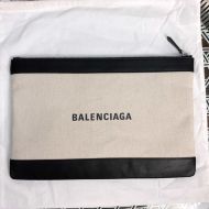 Balenciaga Medium Navy Pouch Canvas In Beige/Black