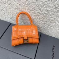 Balenciaga Mini Hourglass Handbag Crocodile Embossed Leather In Orange