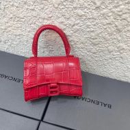 Balenciaga Mini Hourglass Handbag Crocodile Embossed Leather In Red