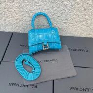 Balenciaga Mini Hourglass Handbag Crocodile Embossed Leather In Sky Blue