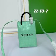 Balenciaga Mini Shopping Phone Holder Crocodile Embossed In Green
