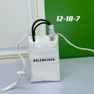 Balenciaga Mini Shopping Phone Holder Crocodile Embossed In White