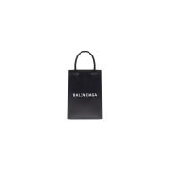 Balenciaga Mini Shopping Phone Holder Saffiano Calfskin In Black
