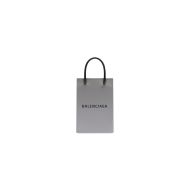 Balenciaga Mini Shopping Phone Holder Saffiano Calfskin In Gray