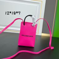 Balenciaga Mini Shopping Phone Holder Saffiano Calfskin In Rose
