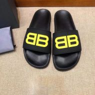 Balenciaga Pool Slides BB Logo Unisex In Black/Yellow