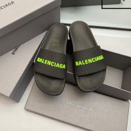 Balenciaga Pool Slides Unisex In Black/Green