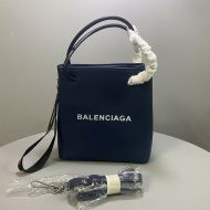 Balenciaga Shopping Phone Holder Grained Leather In Navy Blue