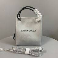 Balenciaga Shopping Phone Holder Grained Leather In Silver