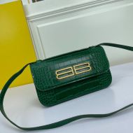 Balenciaga Small Gossip Bag Crocodile Embossed Leather In Green