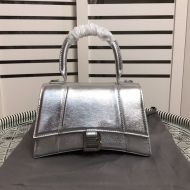 Balenciaga Small Hourglass Handbag Metallized Calfskin In Silver