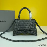 Balenciaga Small Hourglass Handbag with Crystals and Suede Calfskin In Gray