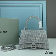 Balenciaga Small Hourglass Handbag with Crystals and Suede Calfskin In Gray/White