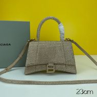 Balenciaga Small Hourglass Handbag with Crystals and Suede Calfskin In Khaki