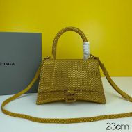 Balenciaga Small Hourglass Handbag with Crystals and Suede Calfskin In Yellow