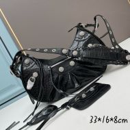 Balenciaga Small Le Cagole Shoulder Bag Crocodile Embossed with Rhinestones In Black