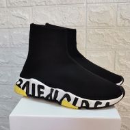 Balenciaga Speed Sneakers Graffiti Sole Unisex In Black/Yellow