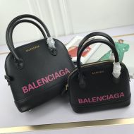 Balenciaga Ville Handbag Grained Leather In Black/Pink