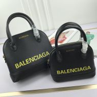 Balenciaga Ville Handbag Grained Leather In Black/Yellow