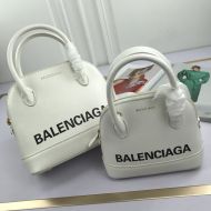 Balenciaga Ville Handbag Grained Leather In White/Black