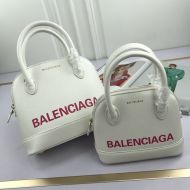 Balenciaga Ville Handbag Grained Leather In White/Red
