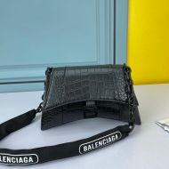 Balenciaga XS Downtown Shoulder Bag with Chain Crocodile Embossed In Black