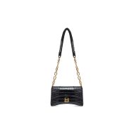 Balenciaga XS Downtown Shoulder Bag with Chain Crocodile Embossed In Black/Gold