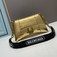 Balenciaga XS Downtown Shoulder Bag with Chain Crocodile Embossed In Gold
