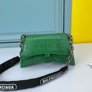 Balenciaga XS Downtown Shoulder Bag with Chain Crocodile Embossed In Green