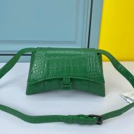 Balenciaga XS Downtown Shoulder Bag Crocodile Embossed In Green