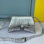 Balenciaga XS Downtown Shoulder Bag Crocodile Embossed In Silver