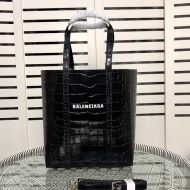 Balenciaga XS Everyday Tote Bag Crocodile Embossed Leather In Black