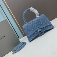 Balenciaga XS Hourglass Handbag with Crystals and Suede Calfskin In Blue