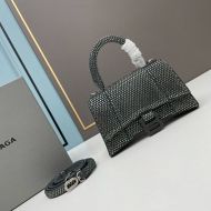 Balenciaga XS Hourglass Handbag with Crystals and Suede Calfskin In Gray