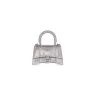 Balenciaga XS Hourglass Handbag with Crystals and Suede Calfskin In Gray/White