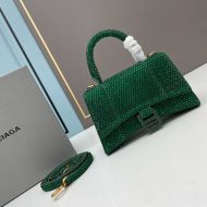 Balenciaga XS Hourglass Handbag with Crystals and Suede Calfskin In Green