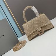 Balenciaga XS Hourglass Handbag with Crystals and Suede Calfskin In Khaki