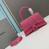 Balenciaga XS Hourglass Handbag with Crystals and Suede Calfskin In Rose