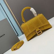 Balenciaga XS Hourglass Handbag with Crystals and Suede Calfskin In Yellow